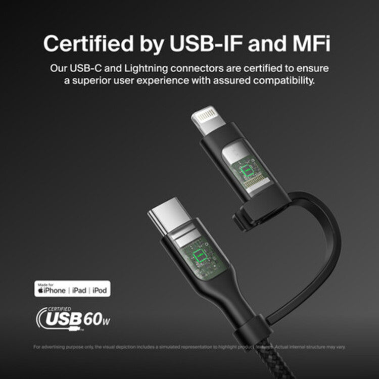 Belkin BoostCharge Pro 1.5m 2 in 1 Cable with USB-C and Lightning Connector (Black) 