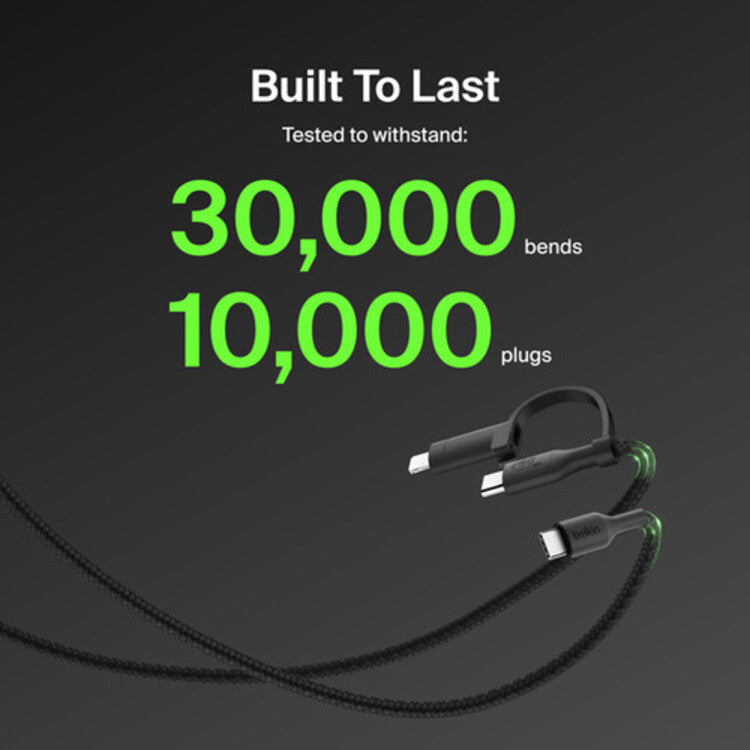 Belkin BoostCharge Pro 1.5m 2 in 1 Cable with USB-C and Lightning Connector (Black) 
