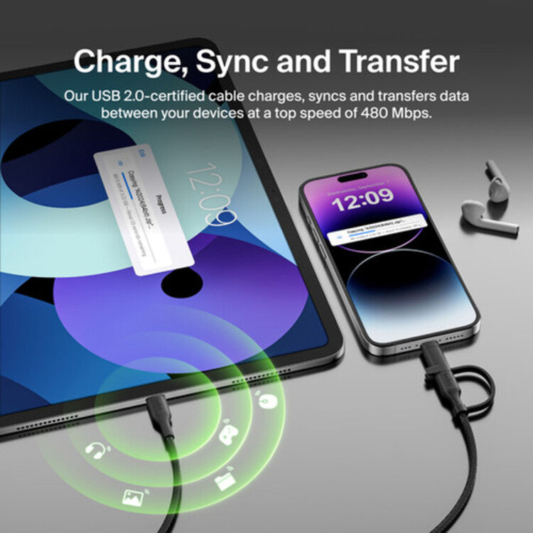 Belkin BoostCharge Pro 1.5m 2 in 1 Cable with USB-C and Lightning Connector (Black) 