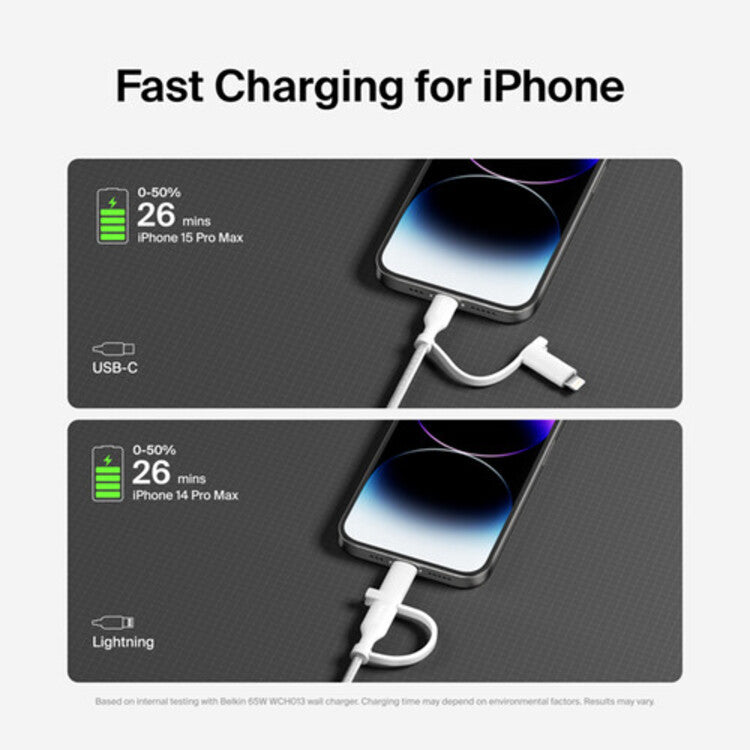 Belkin BoostCharge Pro 1.5m 2 in 1 Cable with USB-C and Lightning Connector (White) 