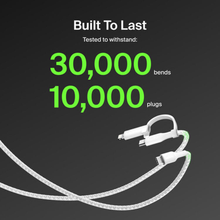 Belkin BoostCharge Pro 1.5m 2 in 1 Cable with USB-C and Lightning Connector (White)