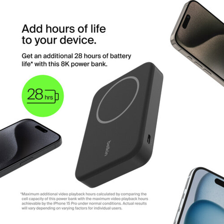 Belkin BoostCharge Pro 8K mAh Magnetic Power Bank with Qi2 (Black)