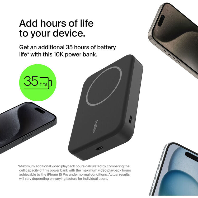 Belkin BoostCharge Pro 10K mAh Magnetic Power Bank with Qi2 (Black) 