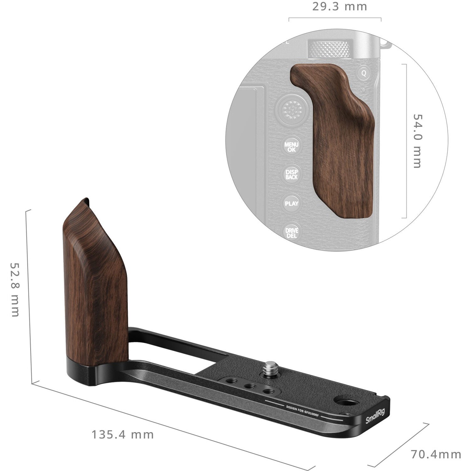  SmallRig L-Shape Mount Plate with Wooden Handle for FUJIFILM GFX100RF (Black) 5266 