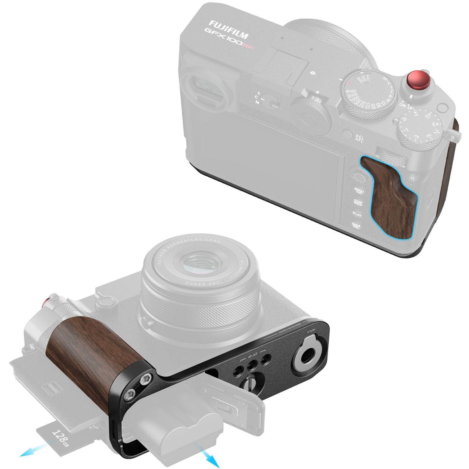  SmallRig L-Shape Mount Plate with Wooden Handle for FUJIFILM GFX100RF (Black) 5266 
