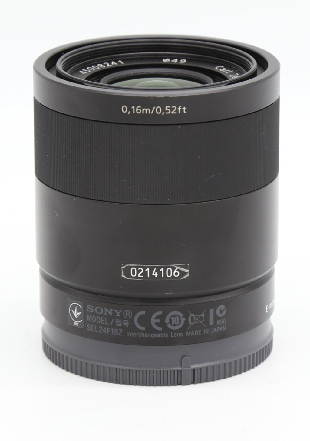 Used Sony 24mm F/1.8 Carl Zeiss Sonnar Prime Lens SN: 0214106