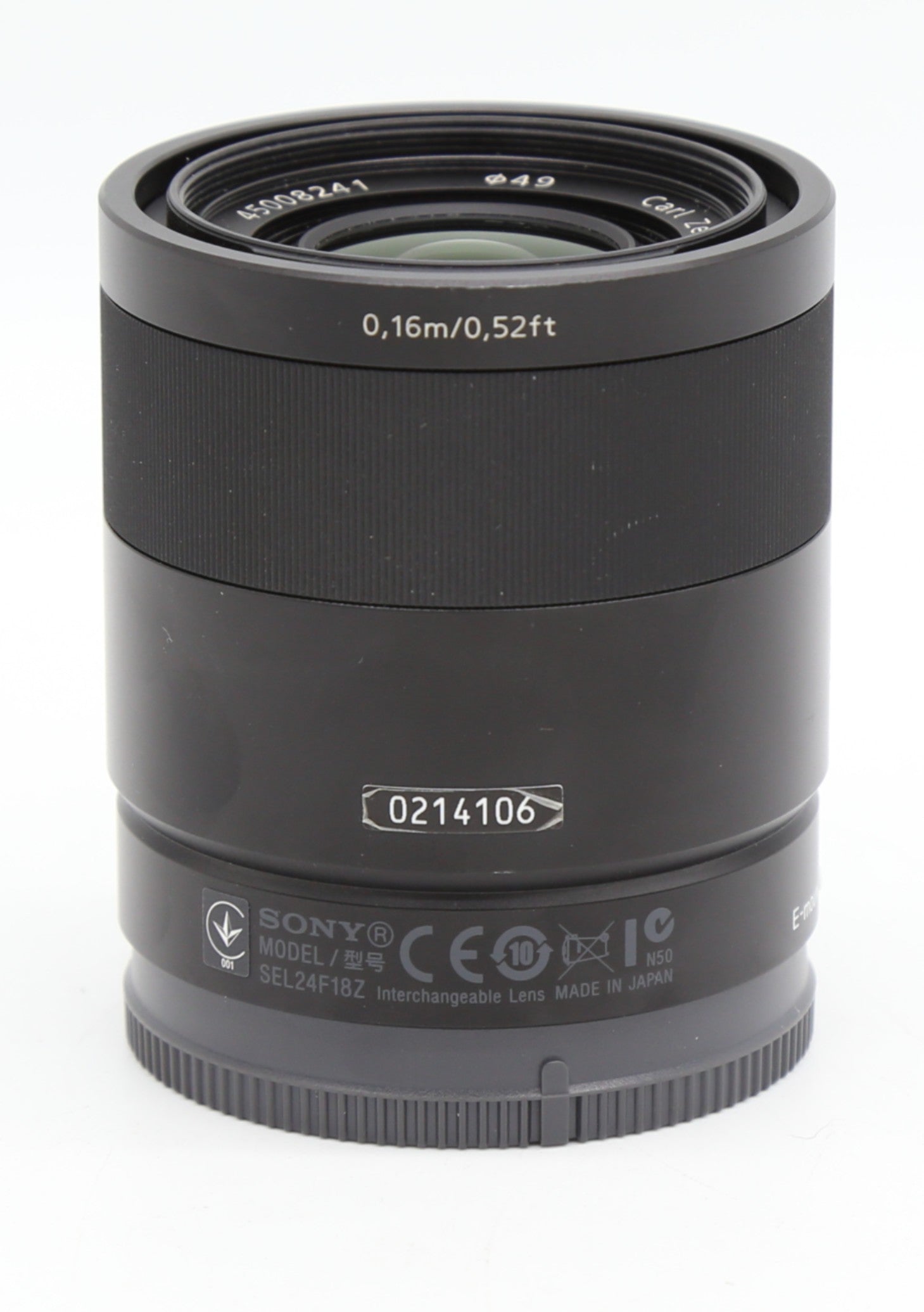 Used Sony 24mm F/1.8 Carl Zeiss Sonnar Prime Lens SN: 0214106