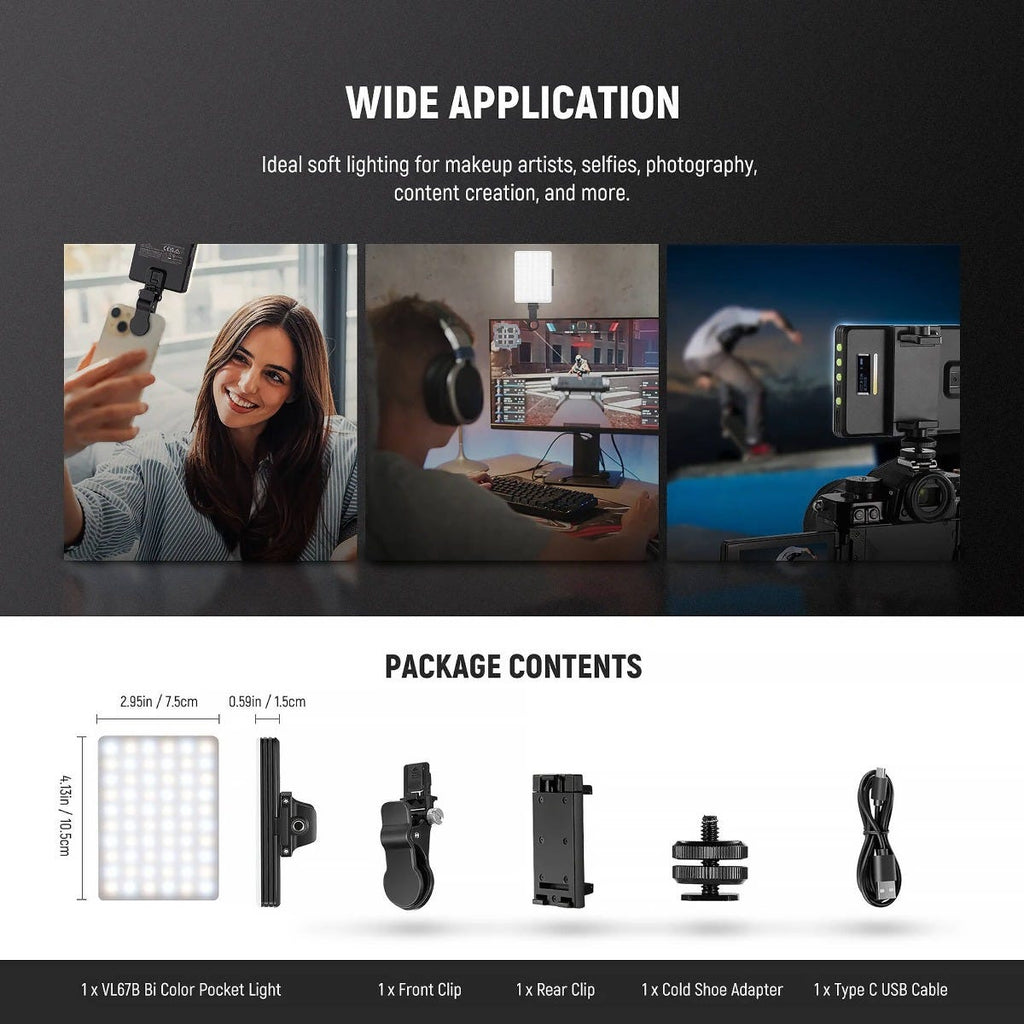 NEEWER VL67B Bi-Colour LED Video Light with Phone Clip