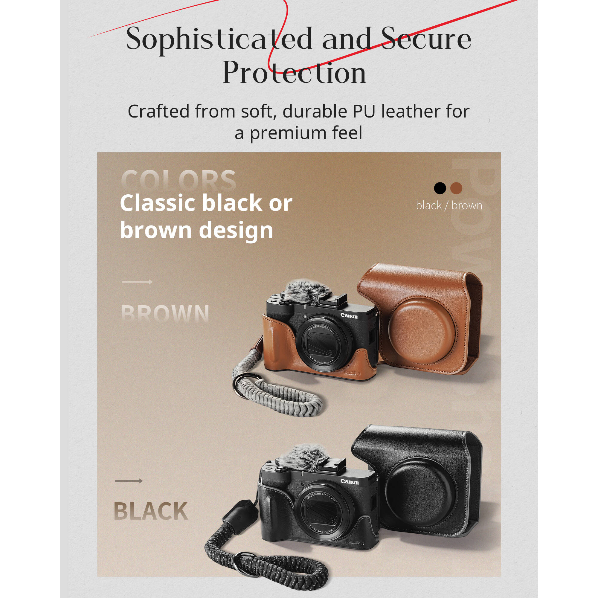 SmallRig Leather Case Kit for Canon PowerShot V1 (Brown) 5385