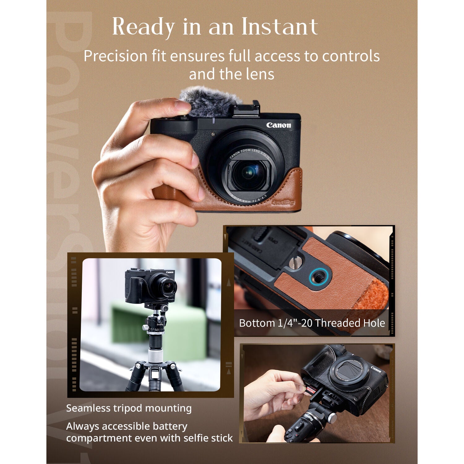 SmallRig Leather Case Kit for Canon PowerShot V1 (Brown) 5385