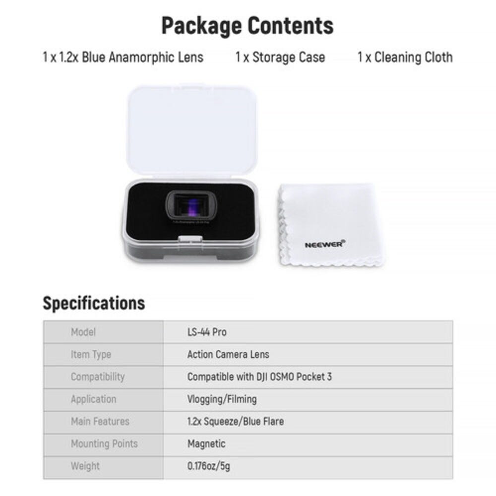 NEEWER LS-44 Pro 1.2x Blue Anamorphic Lens for DJI Osmo Pocket 3