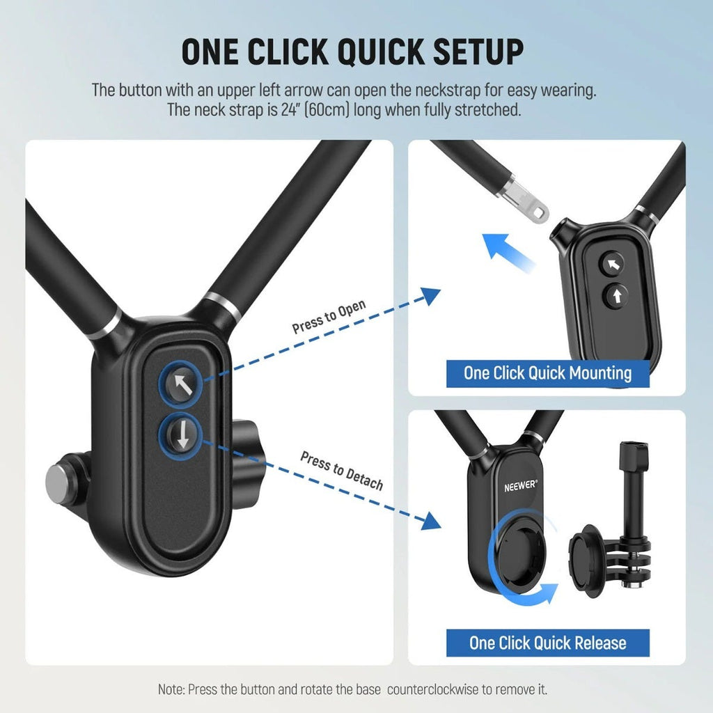 NEEWER GP26 Flexible Action Camera Magnetic Neck Mount with Harness - Black