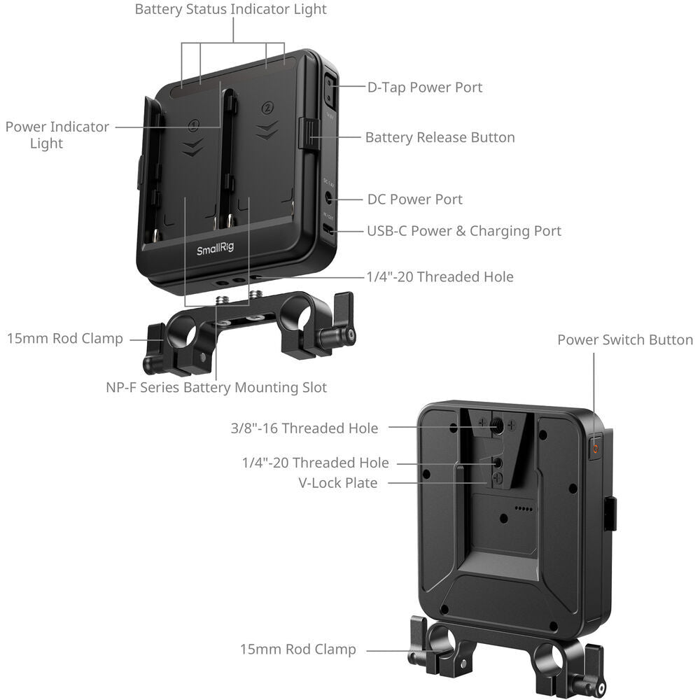SmallRig Adapter Plate Kit for NP-F Type Batteries for 15mm LWS Rods (Supports UPS) 5537