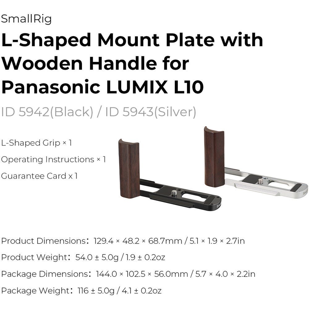 SmallRig L-Shaped Mount Plate with Wooden Handle for Panasonic LUMIX L10 (Black)
