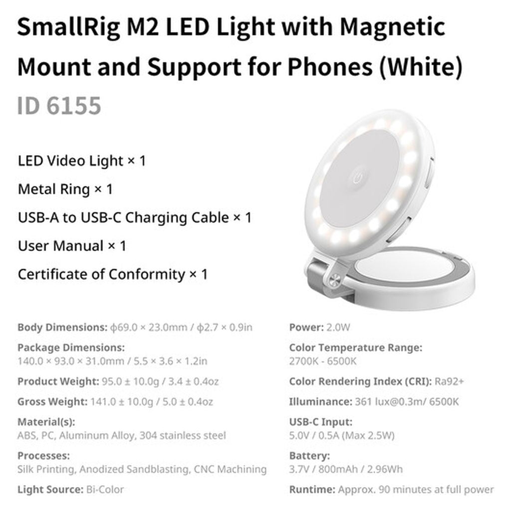 SmallRig M2 Attachable Mobile Phone LED Video Light (White) 6155