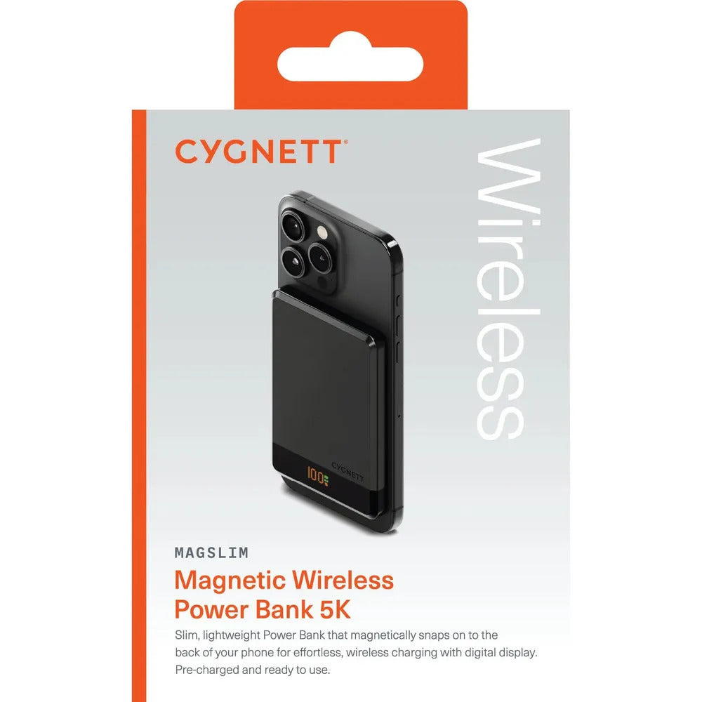 Open Box Cygnett MagSlim 5K Magnetic Wireless Power Bank -Black