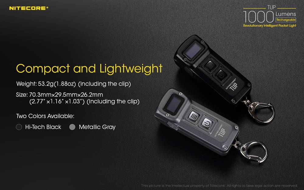 NITECORE TUP BLACK 1000 LUMENS Key Ring Torch