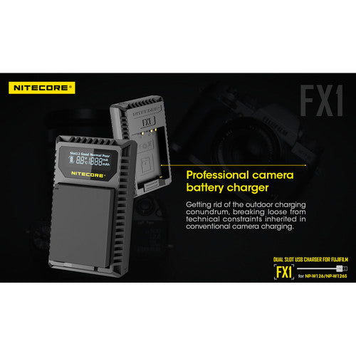 Nitecore FX1 Fujifilm USB Dual Slot Charger for Fuji NP-W126S FUJI NP-W126NP
