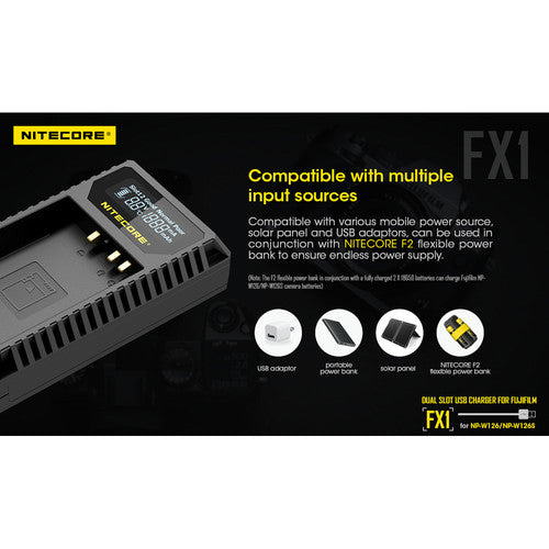 Nitecore FX1 Fujifilm USB Dual Slot Charger for Fuji NP-W126S FUJI NP-W126NP
