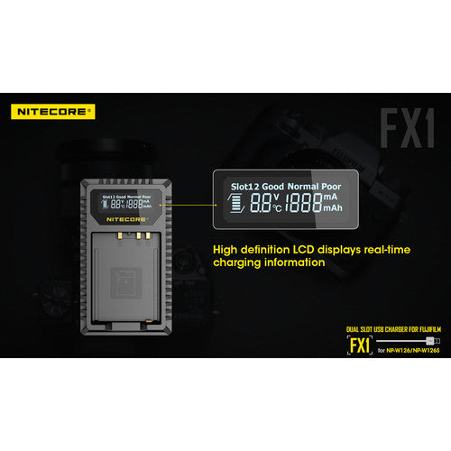 Nitecore FX1 Fujifilm USB Dual Slot Charger for Fuji NP-W126S FUJI NP-W126NP