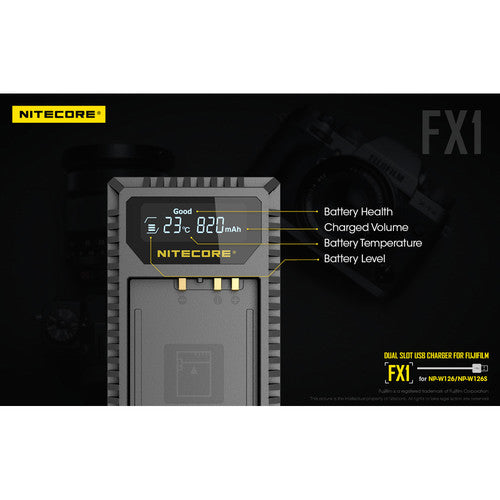 Nitecore FX1 Fujifilm USB Dual Slot Charger for Fuji NP-W126S FUJI NP-W126NP