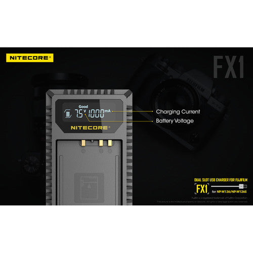 Nitecore FX1 Fujifilm USB Dual Slot Charger for Fuji NP-W126S FUJI NP-W126NP