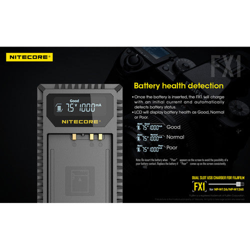 Nitecore FX1 Fujifilm USB Dual Slot Charger for Fuji NP-W126S FUJI NP-W126NP