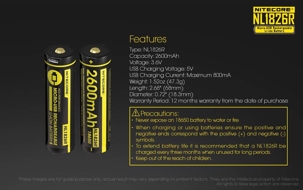 Nitecore 2600mAH Micor USB Rechargeable 18650 Battery