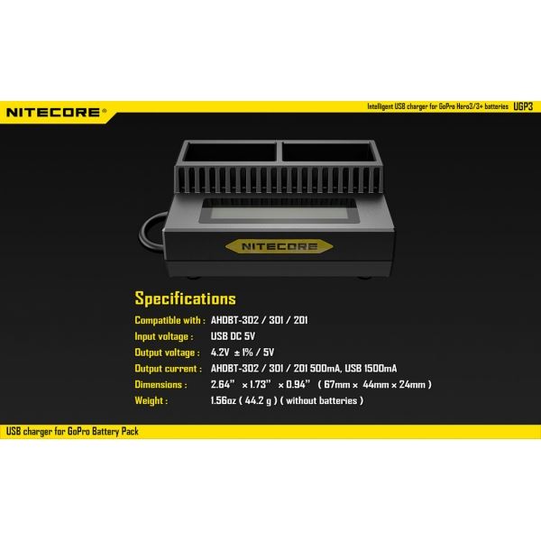 Nitecore Gopro Hero 3/3+ Dual Battery Charger