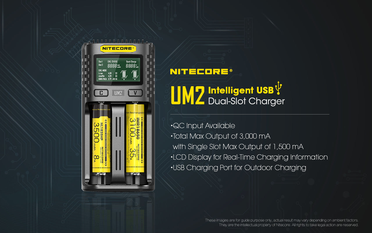 Nitecore UM2 Intelligent 2-slot battery USB smart charger