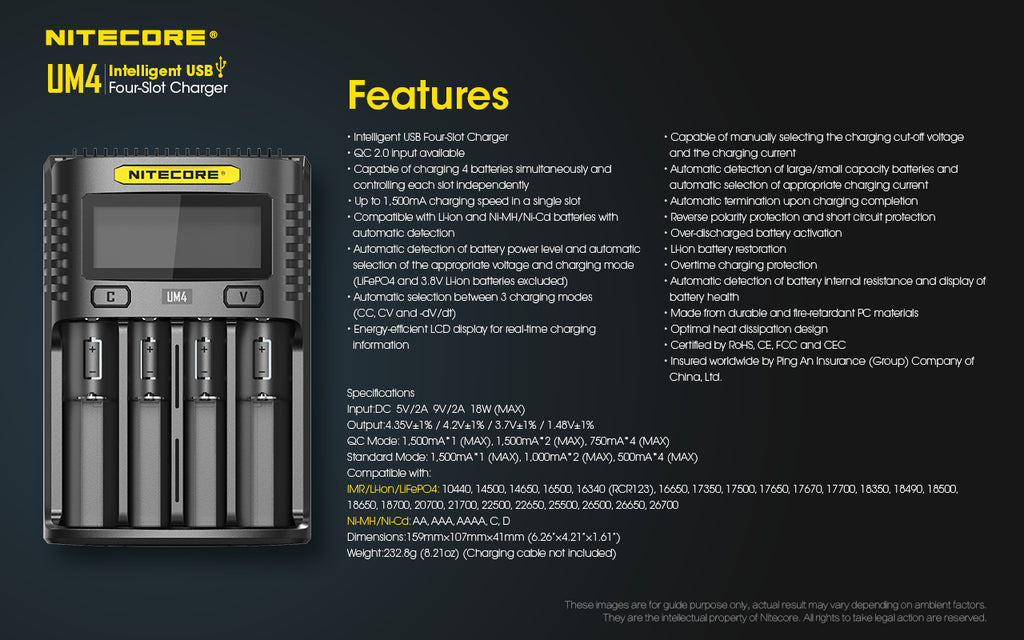 Nitecore UM4 4-Slot Intelligent USB Battery Charger