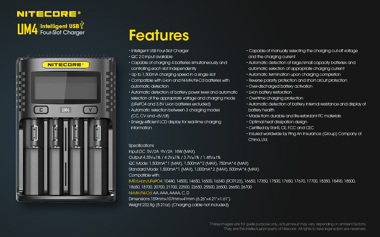 Nitecore UM4 4-Slot Intelligent USB Battery Charger
