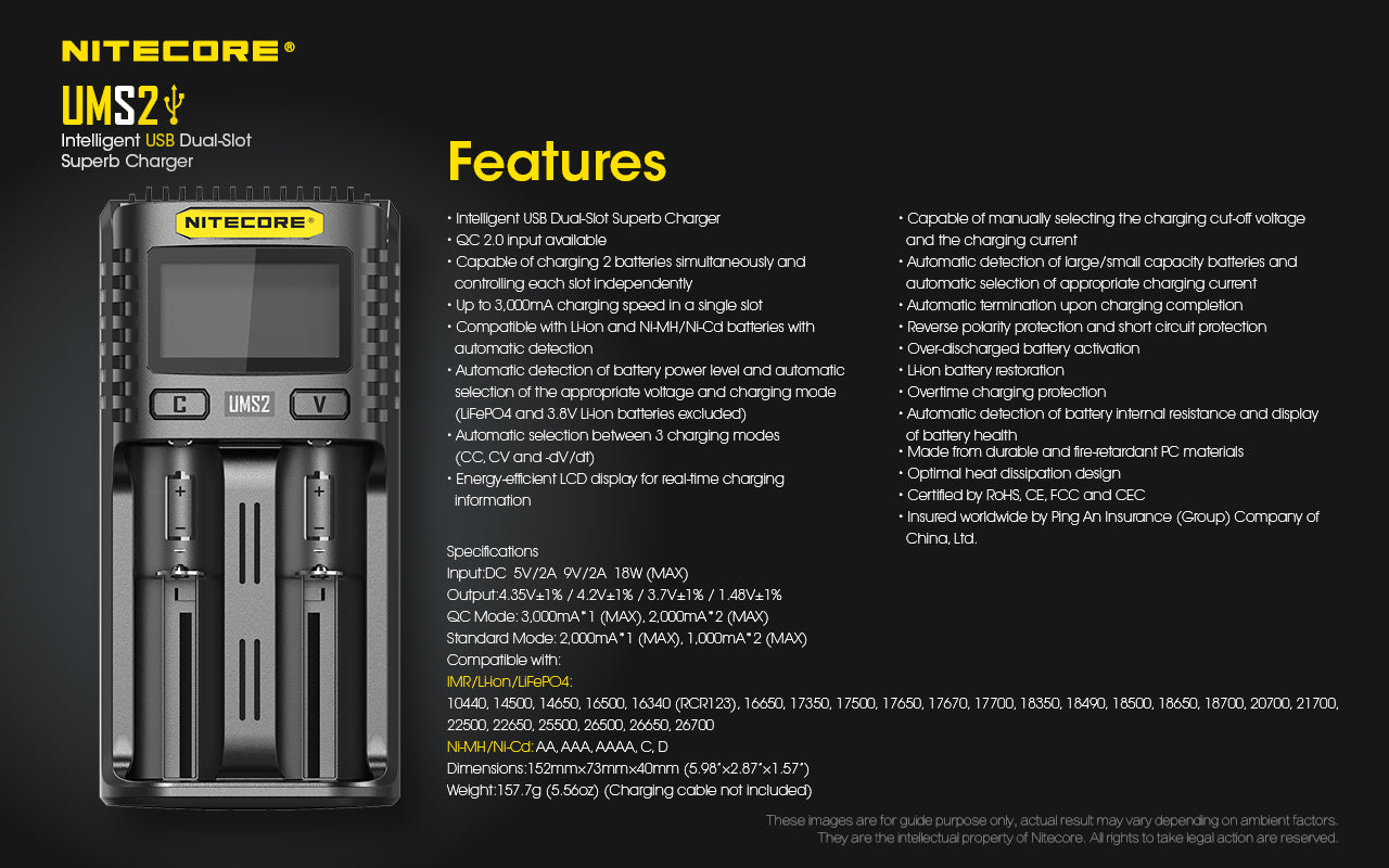 Nitecore UMS2 USB Charger
