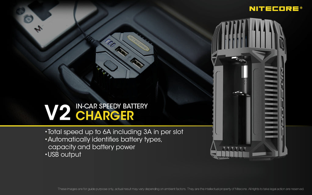 Nitecore In-Car Charger For 2X Battery, 2X USB Output