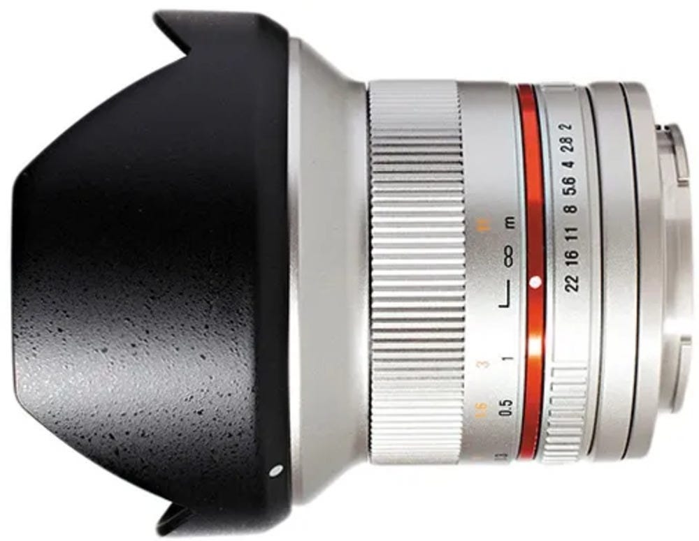 Open Box Samyang 12mm F2.0 UMC II Canon M APS-C - Silver Lens