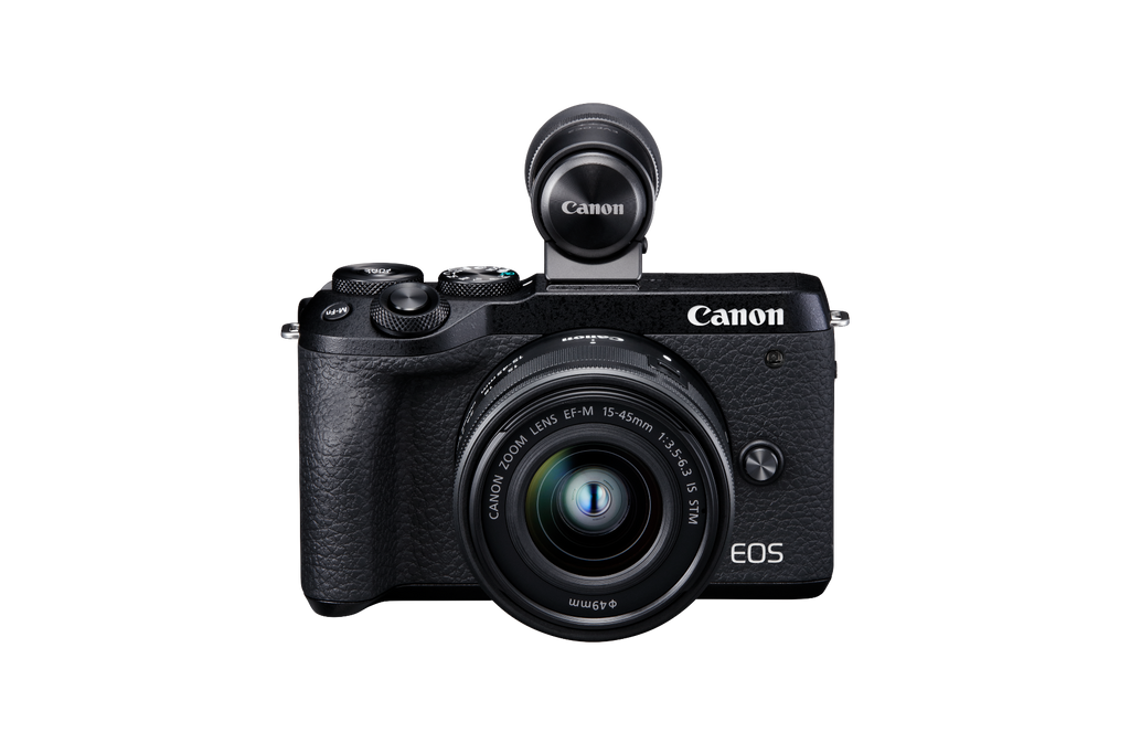 Canon EOS M6 Mark II with EFM15-45 Lens and EVFDC2, Eye AF servo, 32.5MP APS-C CMOS Sensor and DIGIC 8 Image Processor, Dual Pixel CMOS AF even during 4K Video Recording and WIFI sharing.