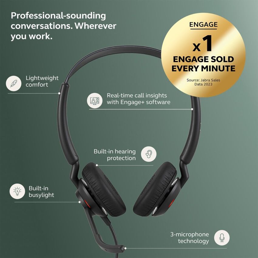 Jabra Engage 50 II UC Stereo USB-C/A Stereo Headset with Link Controller