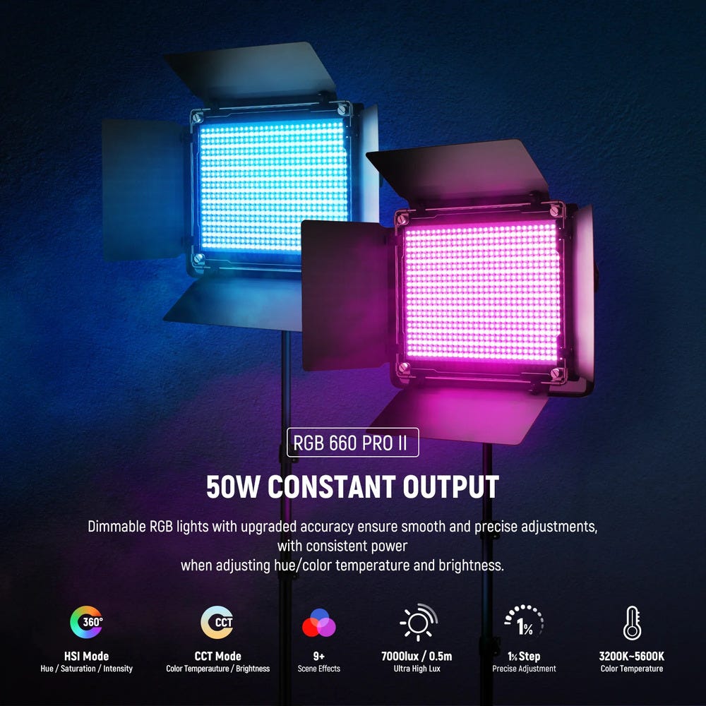 NEEWER RGB660 PRO II LED Video Light with Stand - 2 Pack