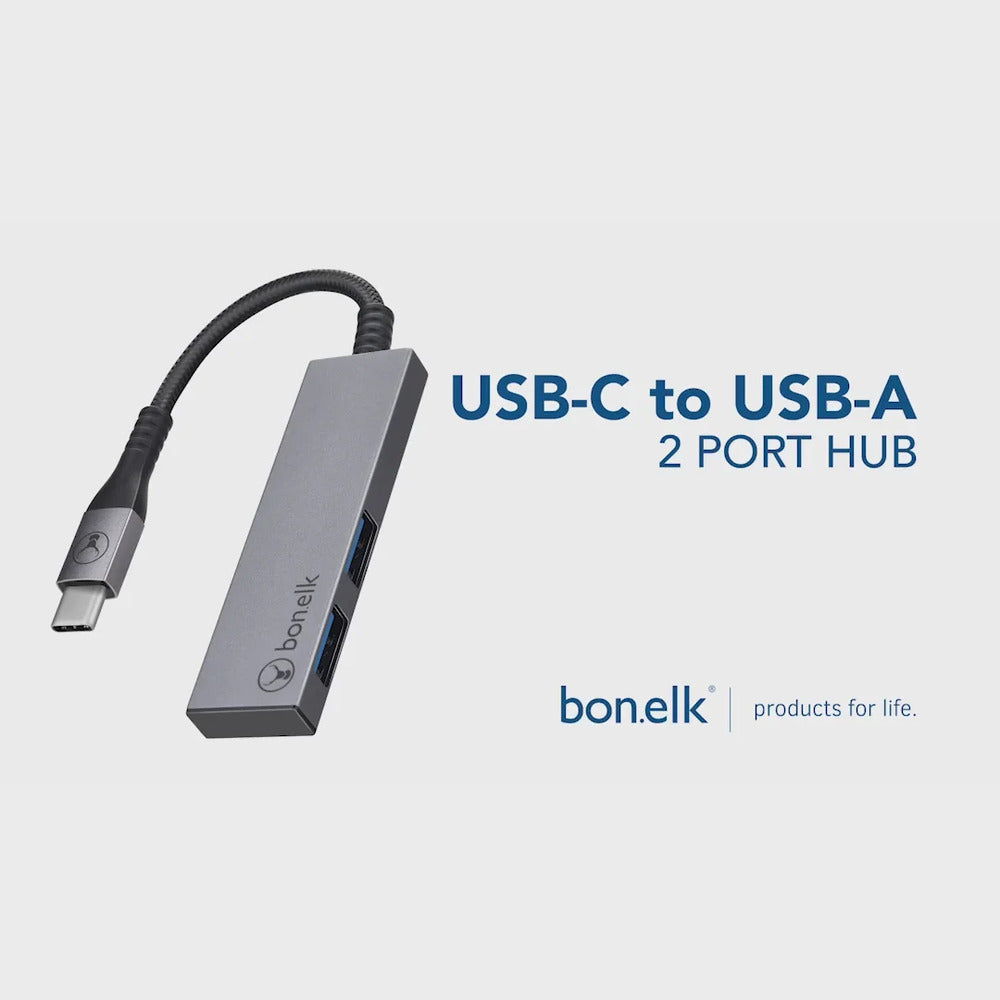 Bonelk Long-Life Series USB-C to 2 Port USB 3.0 Slim Hub (Space Grey)