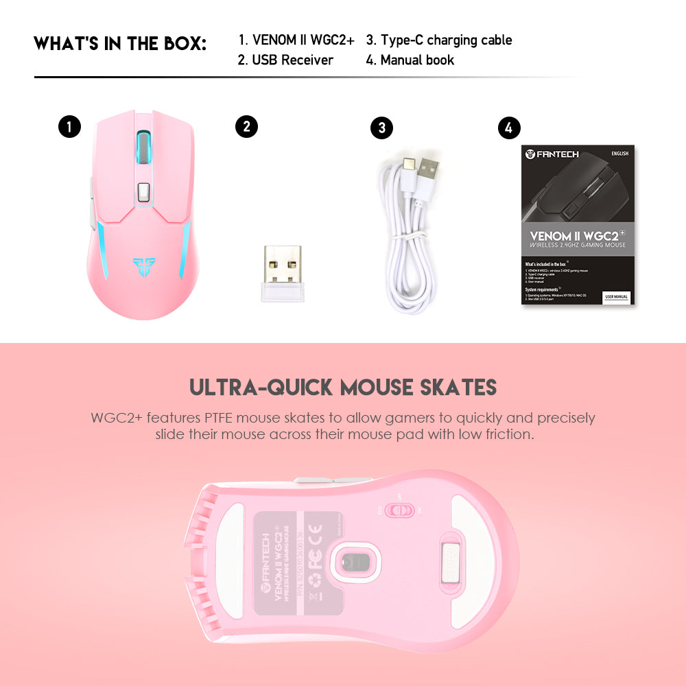 Fantech VENOM II WGC2 Wireless Gaming Mouse (Pink)