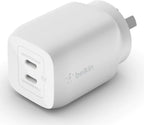 Belkin BoostCharge Pro 65W Dual USB-C GaN Wall Charger with PPS and PD (White)
