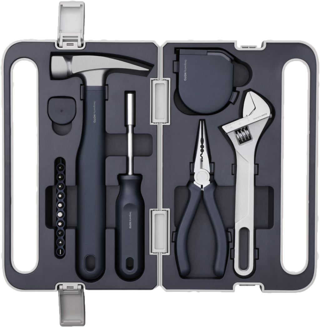 HOTO Classical Hand Tools Set (Screwdriver, Wrench, Hammer, Tape, Plier)