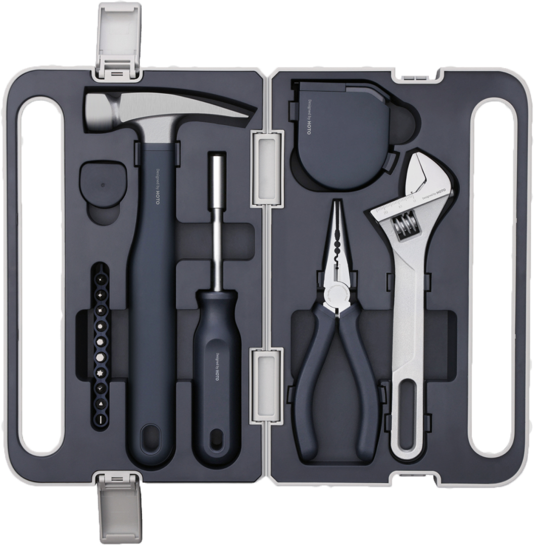HOTO Classical Hand Tools Set (Screwdriver, Wrench, Hammer, Tape, Plier)
