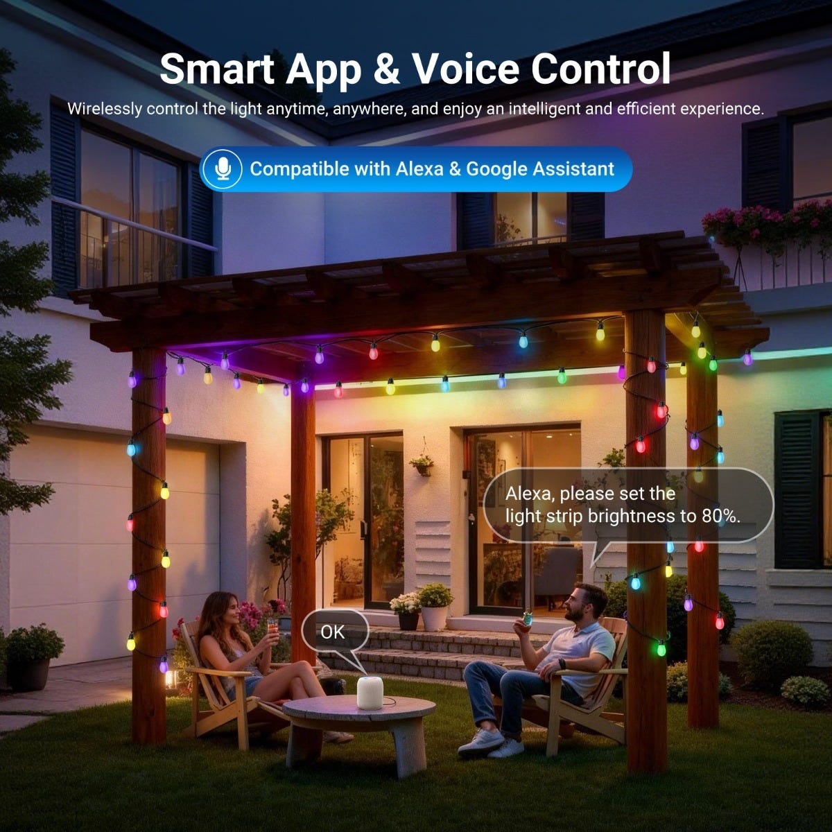 NEEWER 45m Smart RGB LED Outdoor String Lights