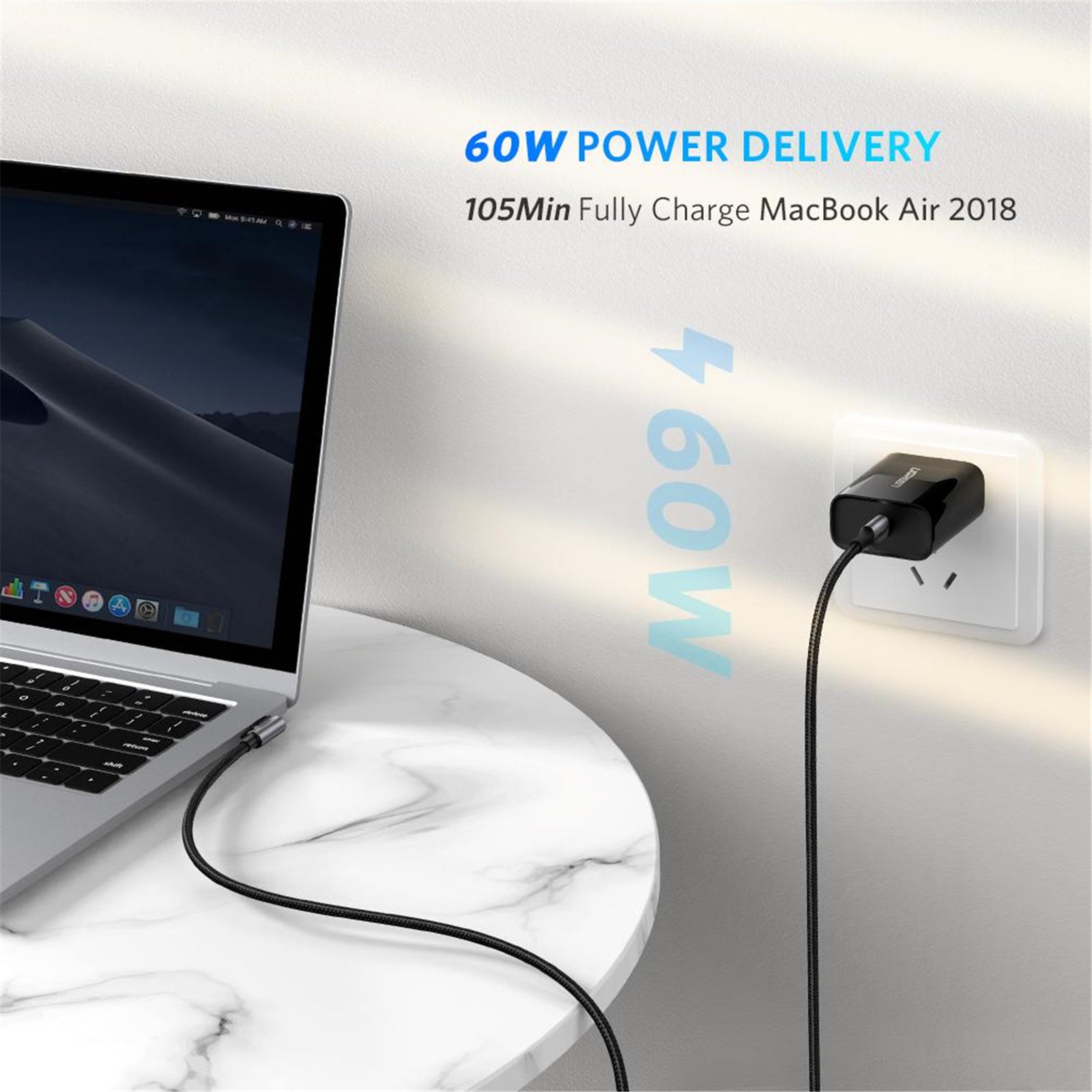 Ugreen 3m 90 Degree Angle USB-C to USB-C 60W Braided Cable