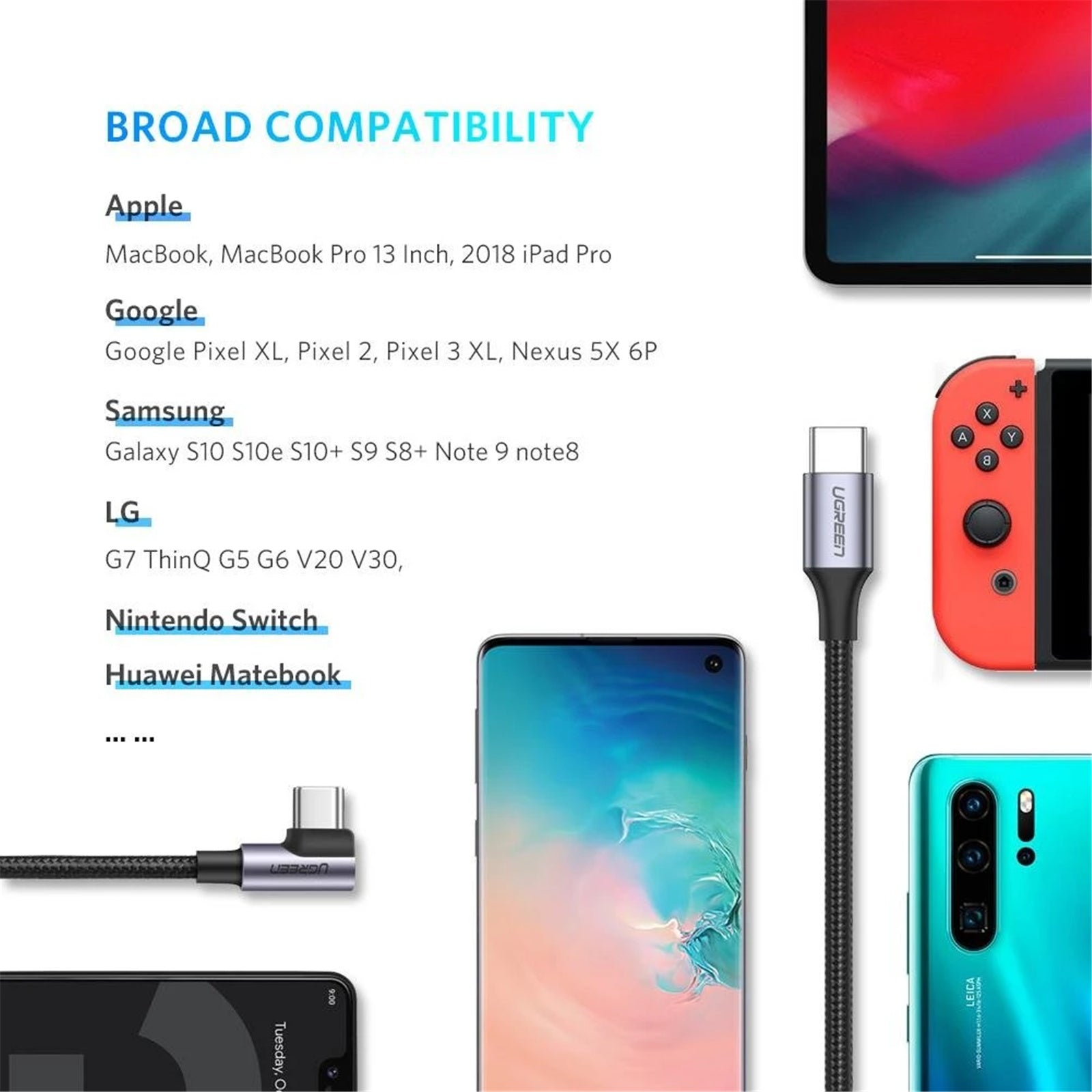 Ugreen 3m 90 Degree Angle USB-C to USB-C 60W Braided Cable