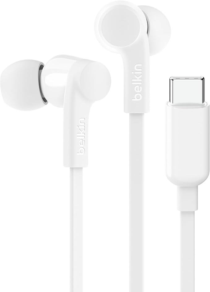 Belkin SoundForm USB-C Wired Earbuds with Adjustable Volume Limiter (White)