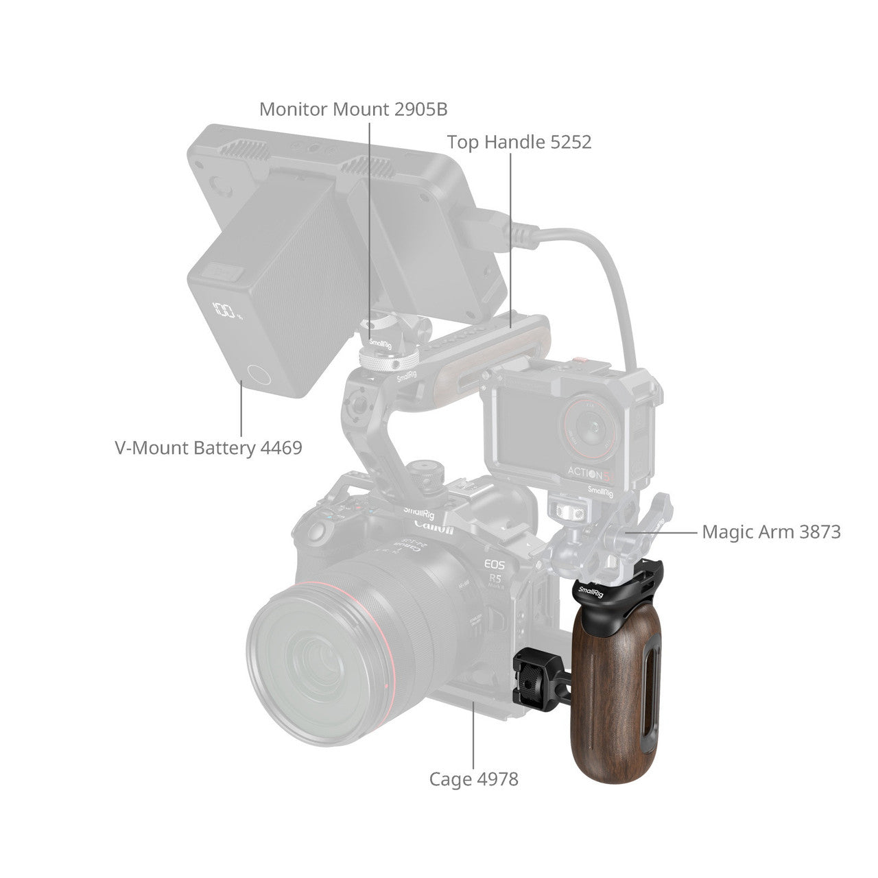 SmallRig Wooden Side Handle with Two-in-One Locating Screw 5238