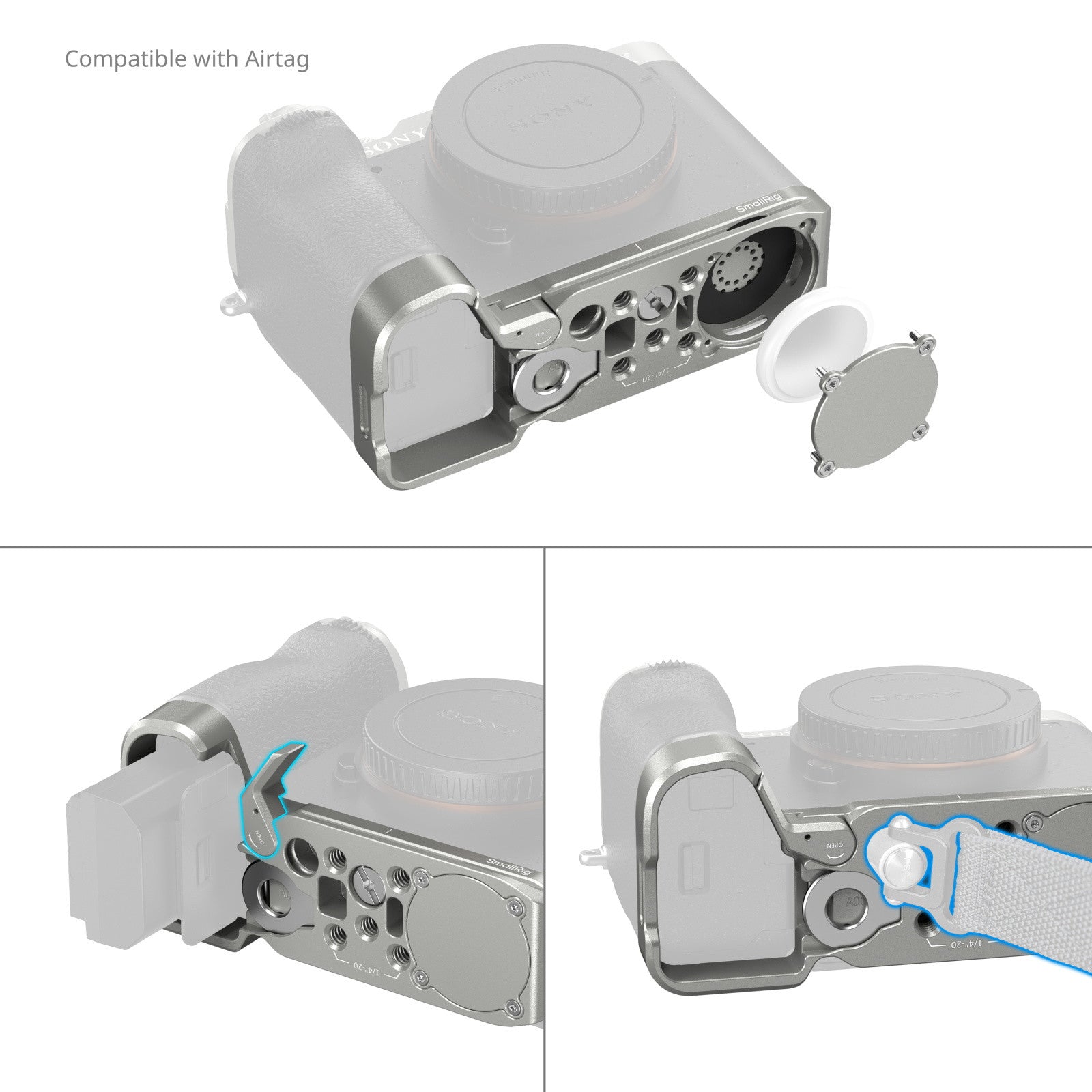 SmallRig Baseplate with Airtag Slot for Sony Alpha 7C II / Alpha 7CR (Silver) 5482