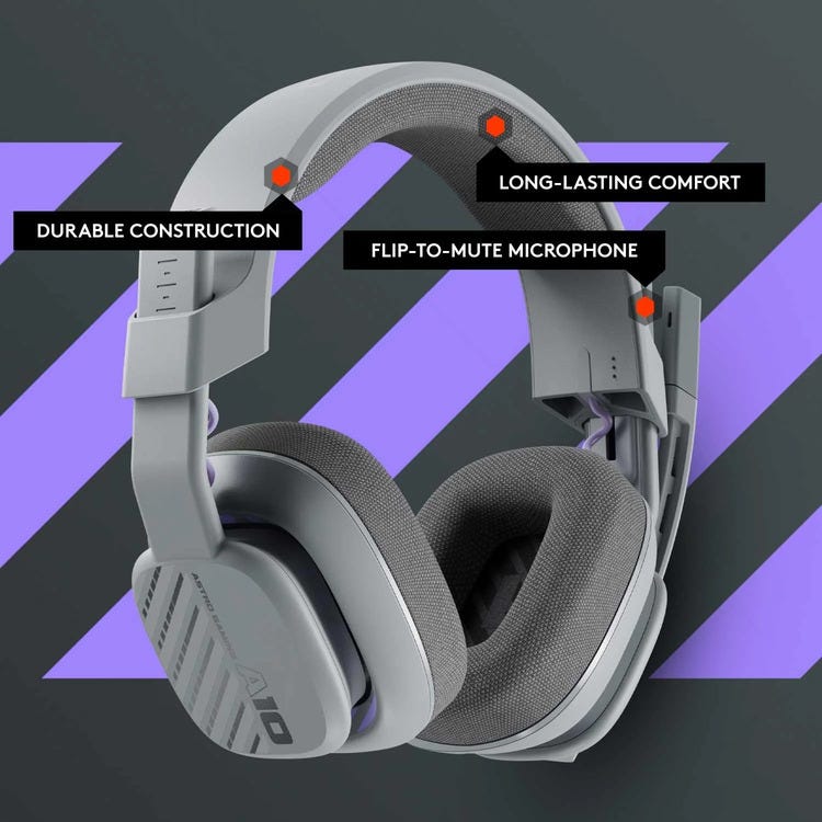 Logitech G ASTRO A10 Gen 2 Wired Gaming Headset for PC (Grey)